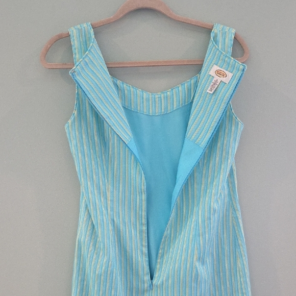 Talbots Striped Mini Dress Made in The USA Aqua 100% Cotton Women's Size 4 - Picture 5 of 10